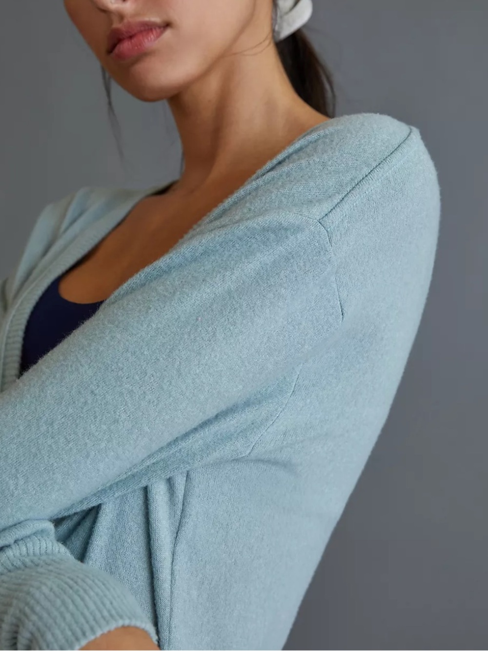 Anthropologie By Anthropologie Surplice Wrap Soft Knit Pullover Top Blue S - Picture 8 of 10
